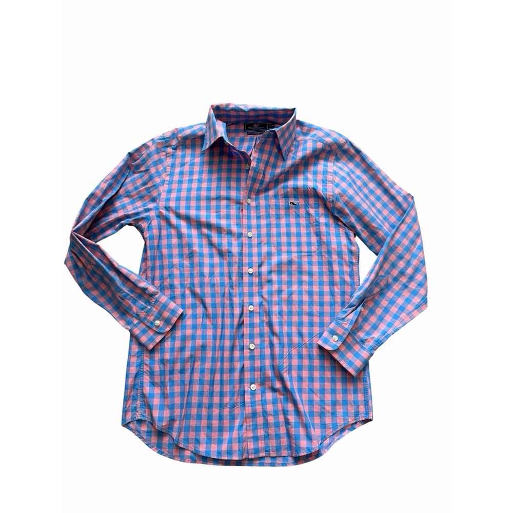 Vineyard Vines Slim Fit Tucker Plaid Long Sleeve Button-Up Pink Blue‎ Cotton M